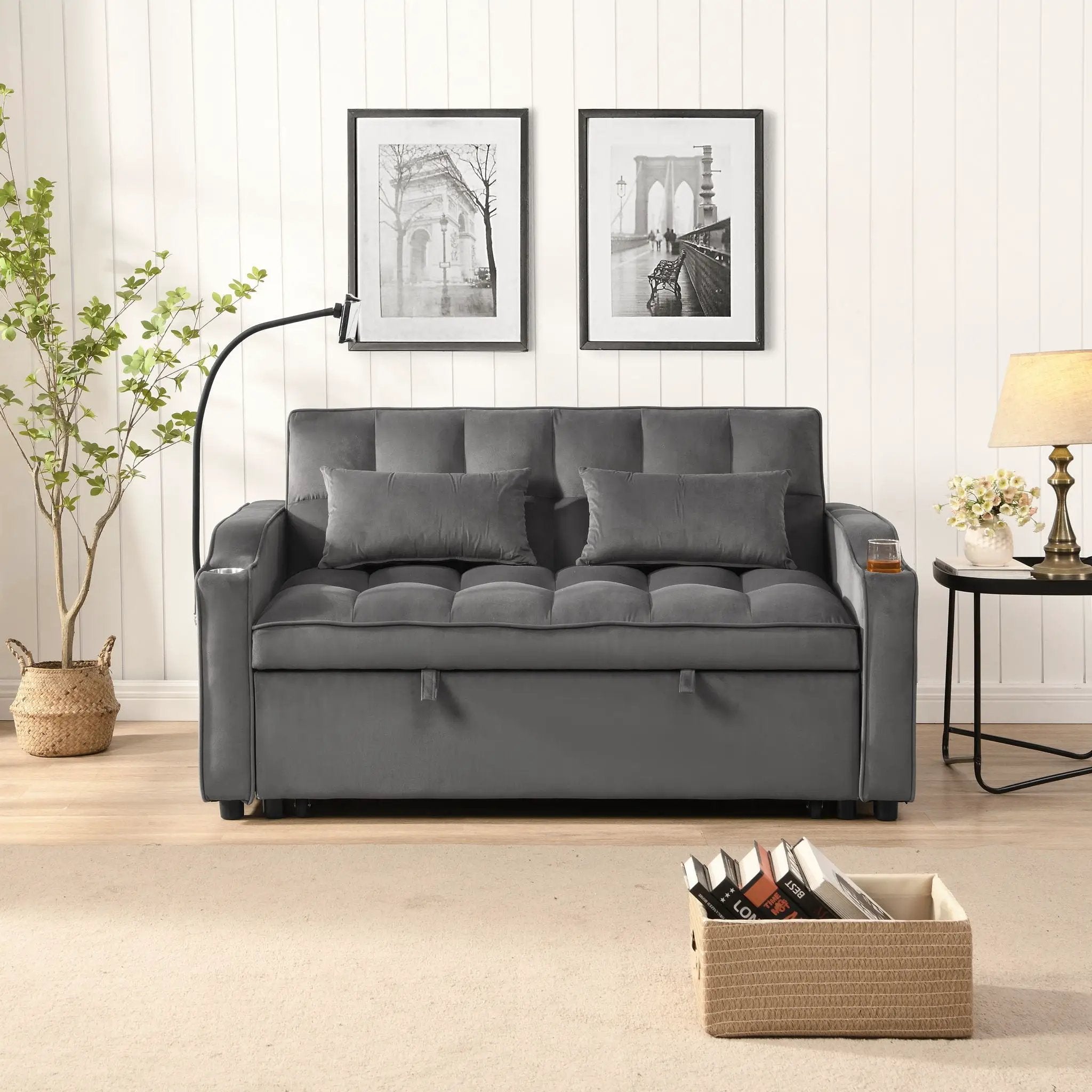 Sofa Bed With Trundle For Small Rooms - Dark Gray by HouseOfZazla