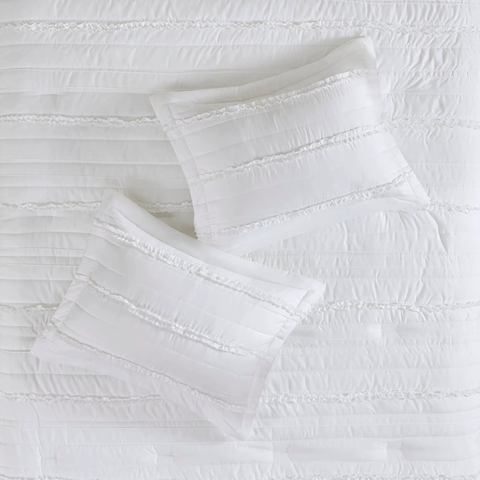 5 Piece Microfiber Ruffled Comforter Set White Queen by HouseOfZazla