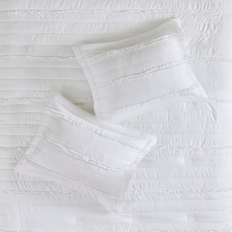 5 Piece Microfiber Ruffled Comforter Set White Queen by HouseOfZazla