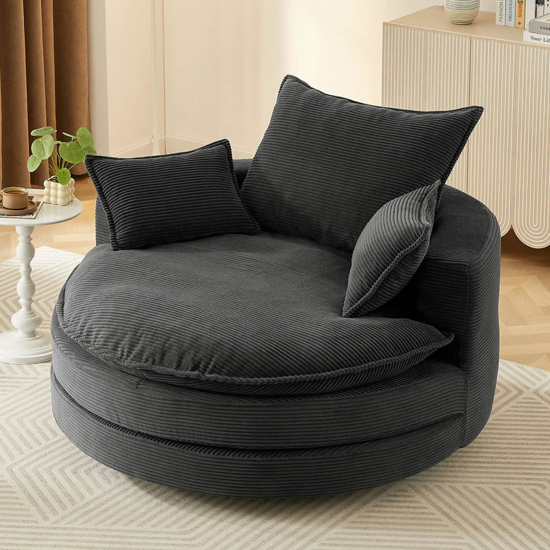 360° Swivel Accent Barrel Chair With Dual Layer Cushion And 3 Removable Pillows by Unique Piece Furniture