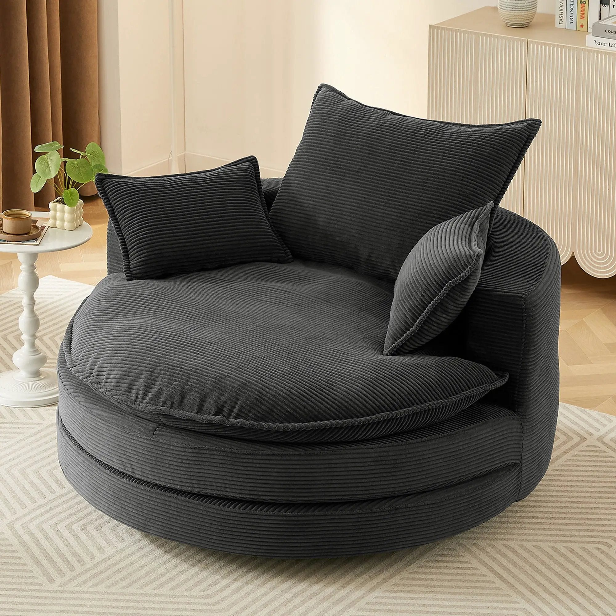 360° Swivel Accent Barrel Chair With Dual Layer Cushion And 3 Removable Pillows by HouseOfZazla