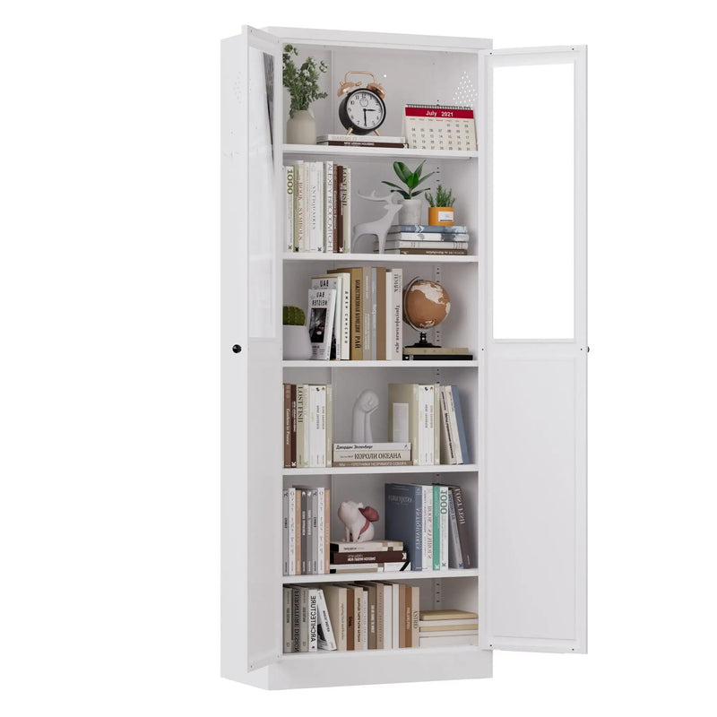 Tall Metal Kitchen Pantry Cabinet With Adjustable Shelves And Silent Magnetic Doors - White by HouseOfZazla