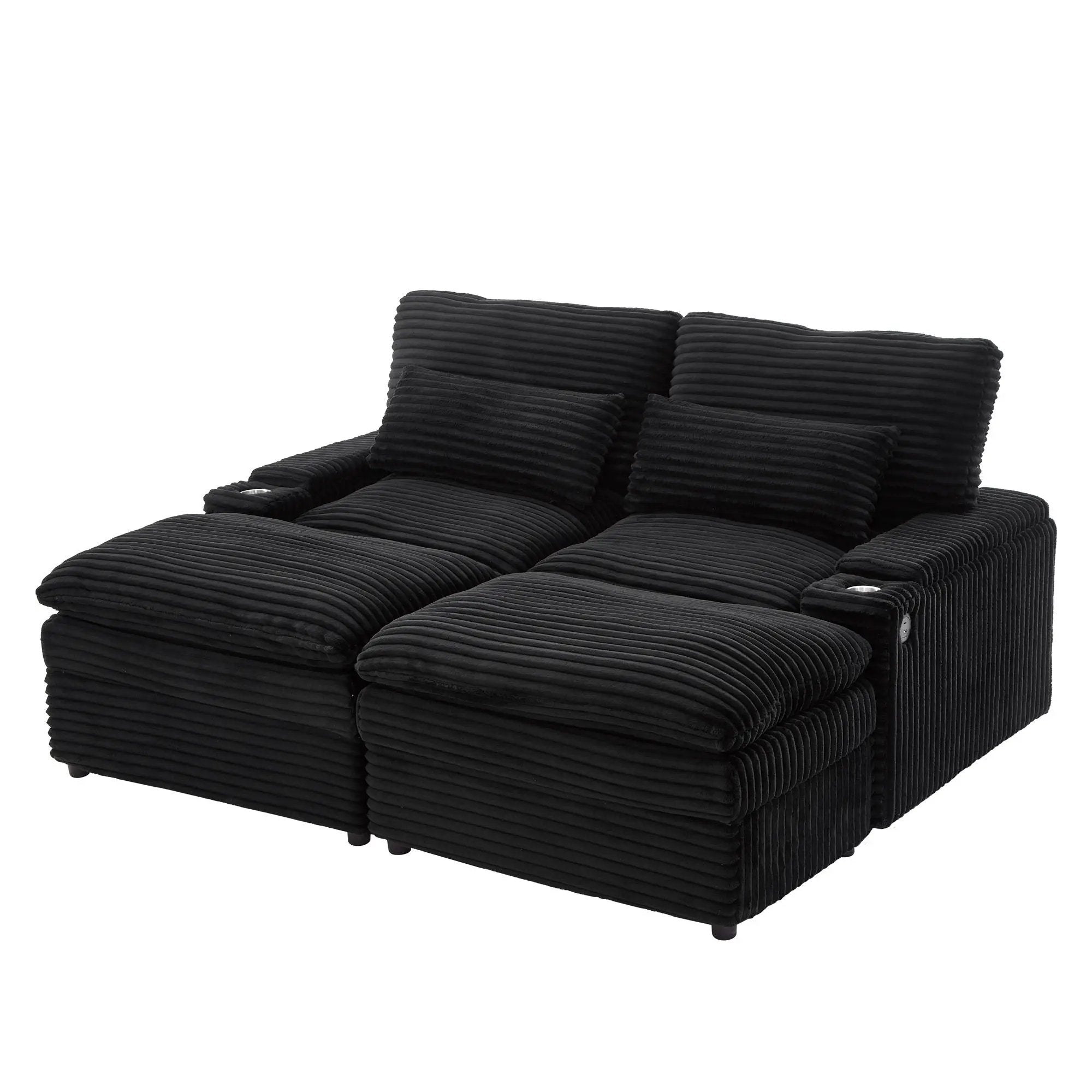 Convertible Loveseat Sofa With Storage, USB Ports, Cup Holders by Unique Piece Furniture