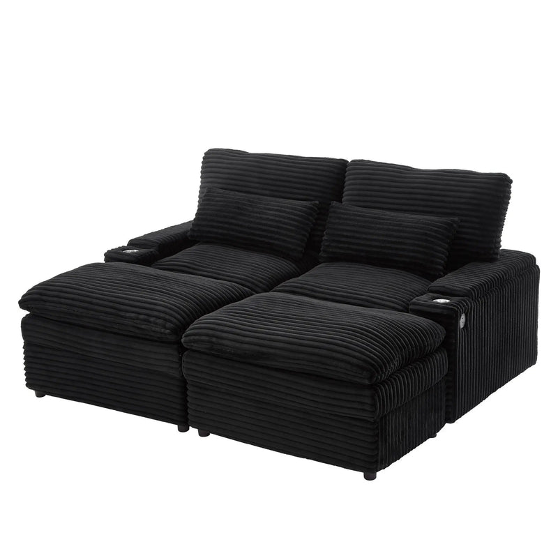 Convertible Loveseat Sofa With Storage, USB Ports, Cup Holders by Unique Piece Furniture
