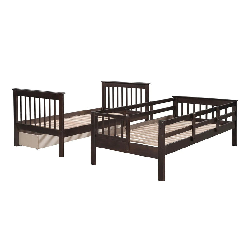 Stairway Bunk Bed With Storage And Guard Rail For Bedroom by HouseOfZazla