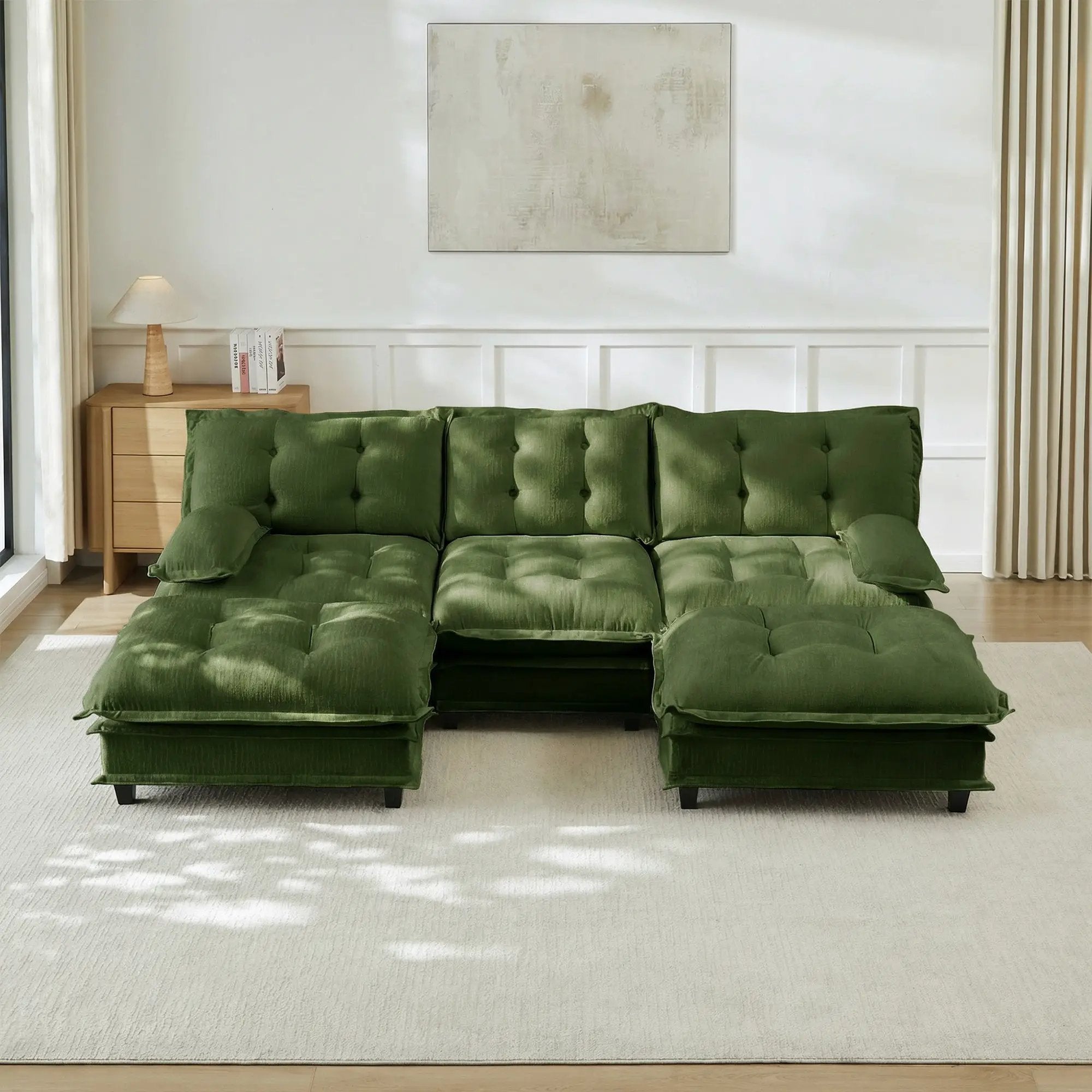 107" U Shaped Modern Sofa Modular Sectional Cloud Couch with Ottomans by HouseOfZazla