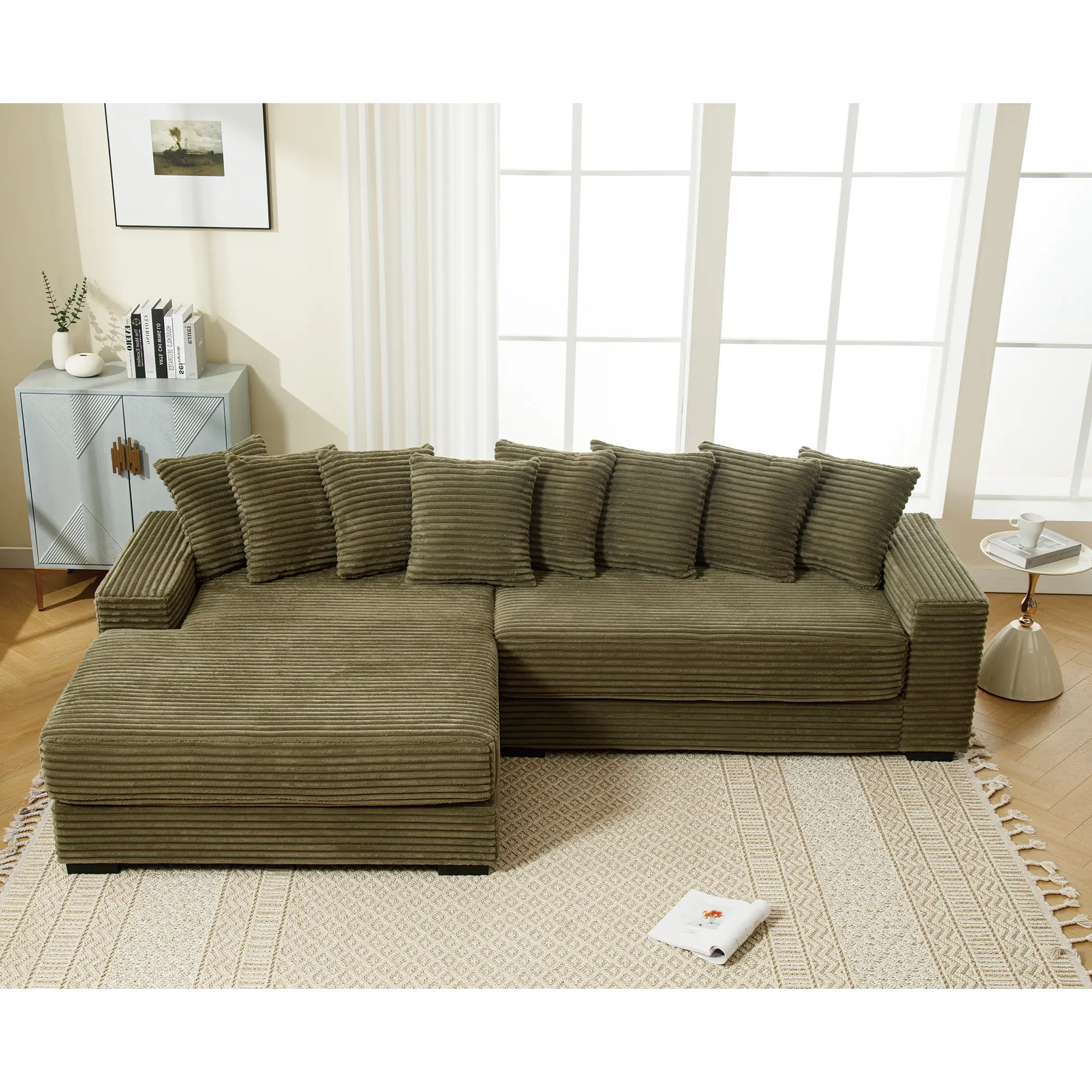 Oversized Two-Piece Corduroy Sofa with Left Chaise Daybed by HouseOfZazla