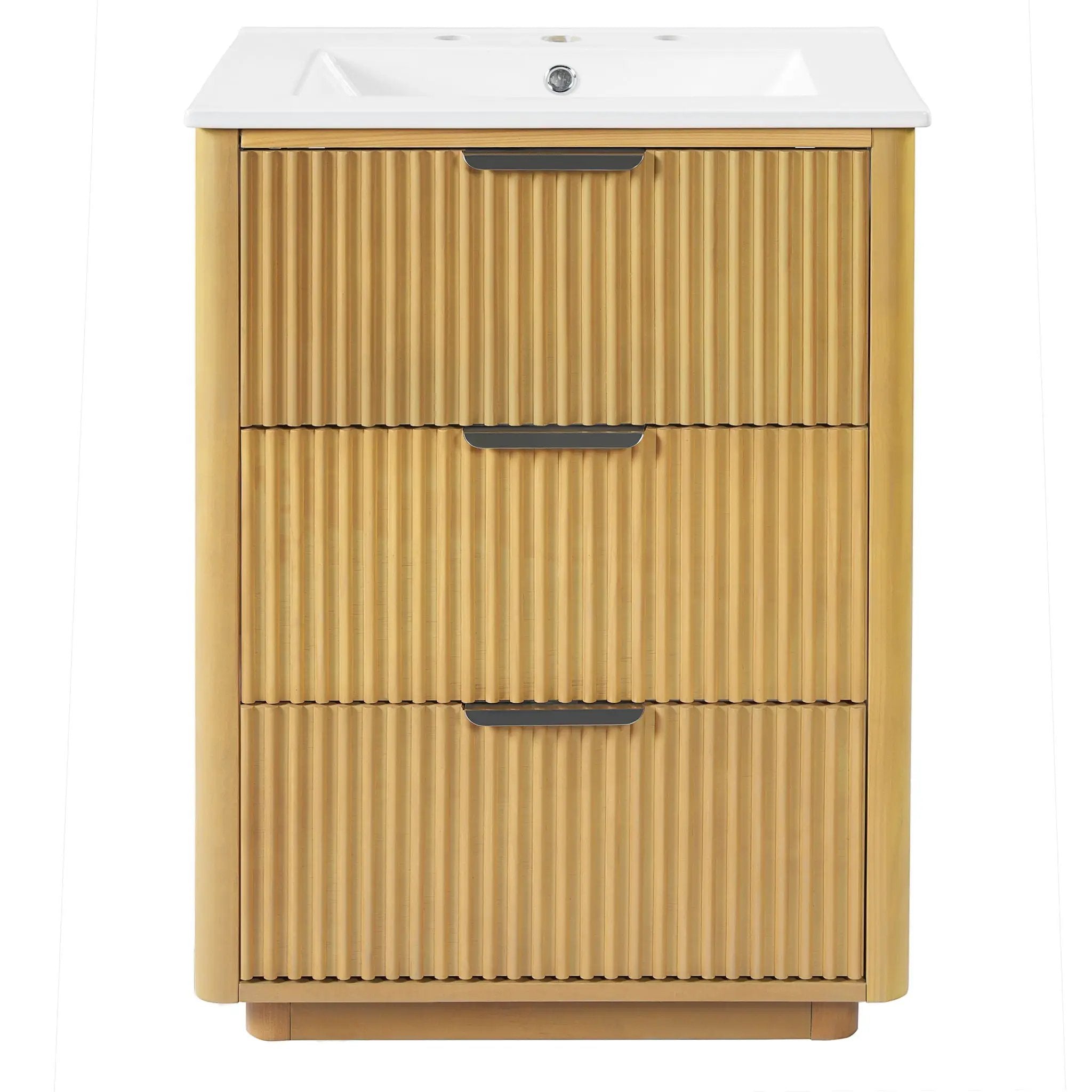 Bathroom Vanity With Sink, Open Shelf & Closed Storage - Natural Wood by Unique Piece Furniture