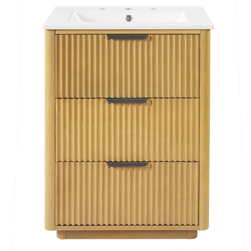 Bathroom Vanity With Sink, Open Shelf & Closed Storage - Natural Wood by Unique Piece Furniture