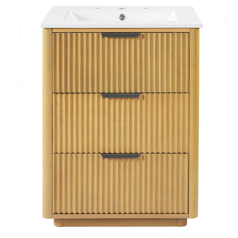 Bathroom Vanity With Sink, Open Shelf & Closed Storage - Natural Wood