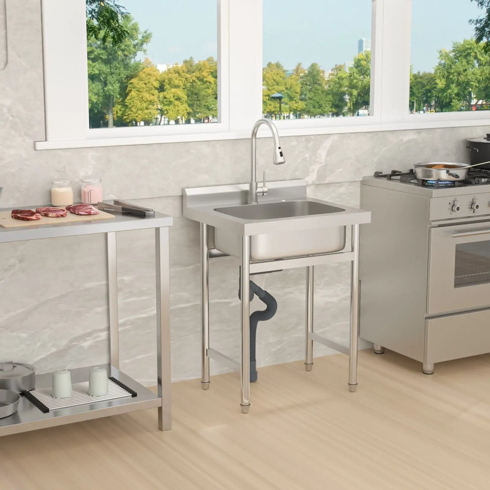 Single Bowl Utility Sink, Freestanding Commercial Kitchen Sink For Laundry Room - Brushed Nickel by HouseOfZazla