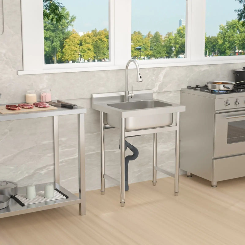 Single Bowl Utility Sink, Freestanding Commercial Kitchen Sink For Laundry Room - Brushed Nickel by HouseOfZazla