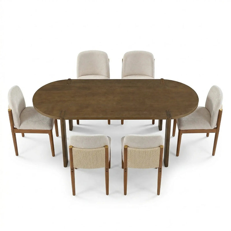 7 Pieces Modern Oval Dining Set, Rustic Farmhouse Solid Wood Kitchen Table Set for 6 by HouseOfZazla