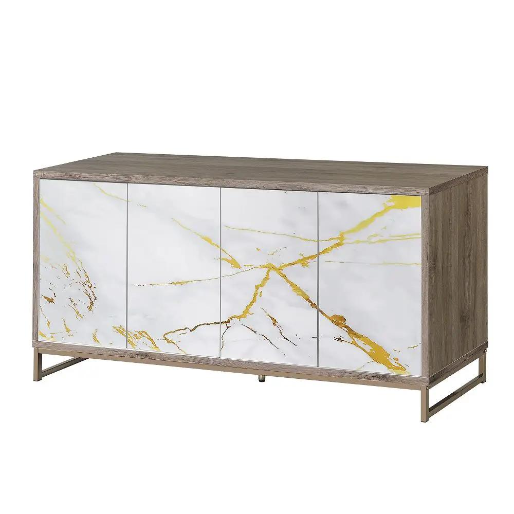 Paavan - Console Cabinet - White Marble Print Oak & Champagne by Unique Piece Furniture