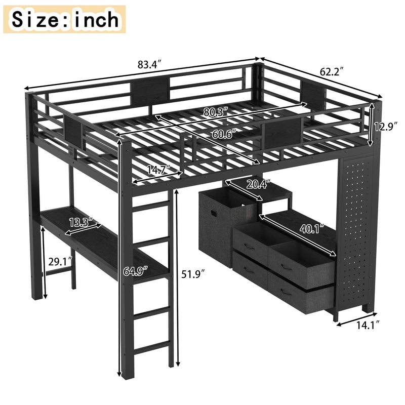 Queen Size Loft Bed with Desk & Shelves by HouseOfZazla