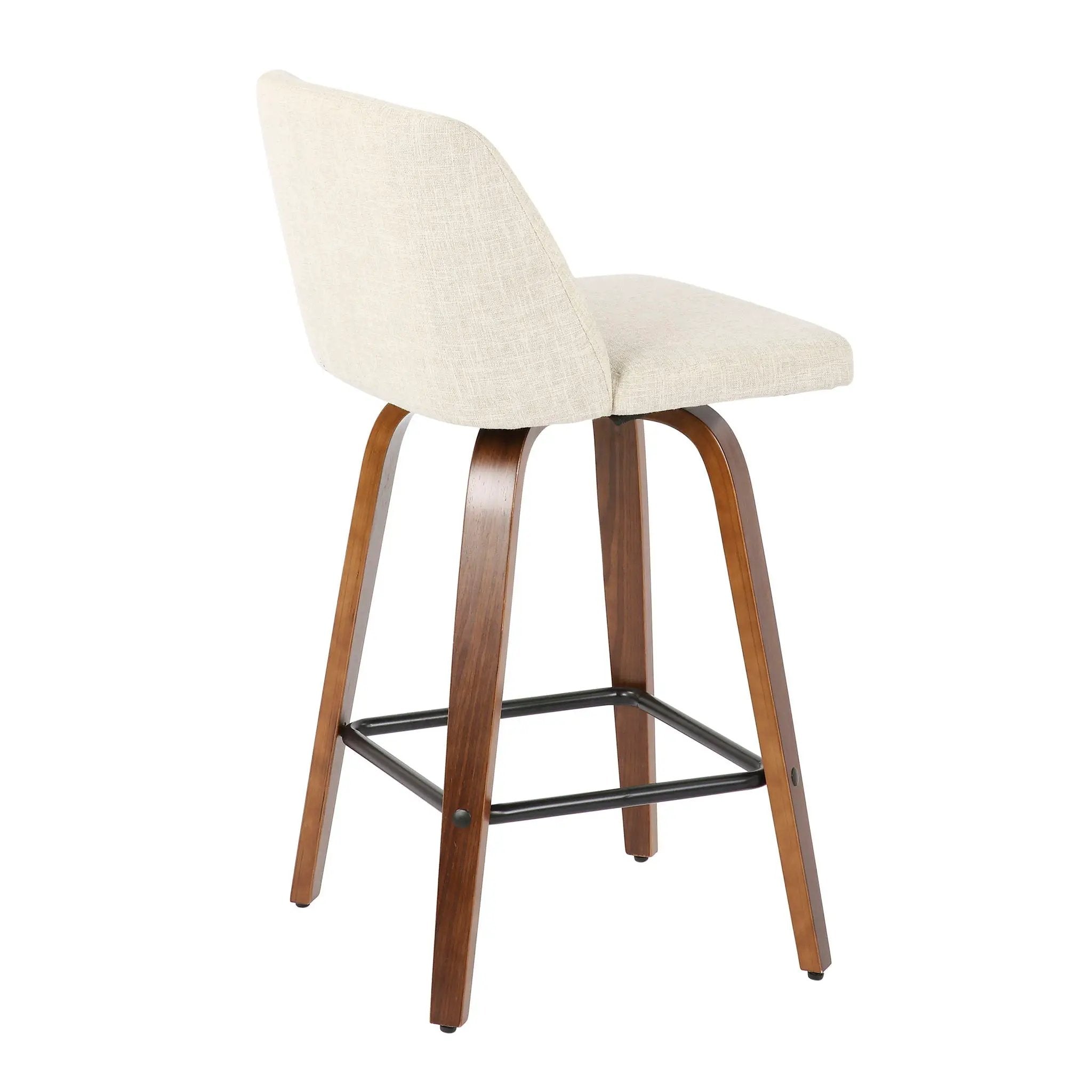 Toriano - Mid-Century Modern Counter Stool, Square Footrest (Set of 2) - Walnut / Cream by Unique Piece Furniture