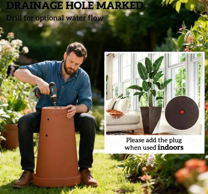 Outdoor Flower Plant Pots, Set of 3 Tall Planters with Drainage Hole by HouseOfZazla