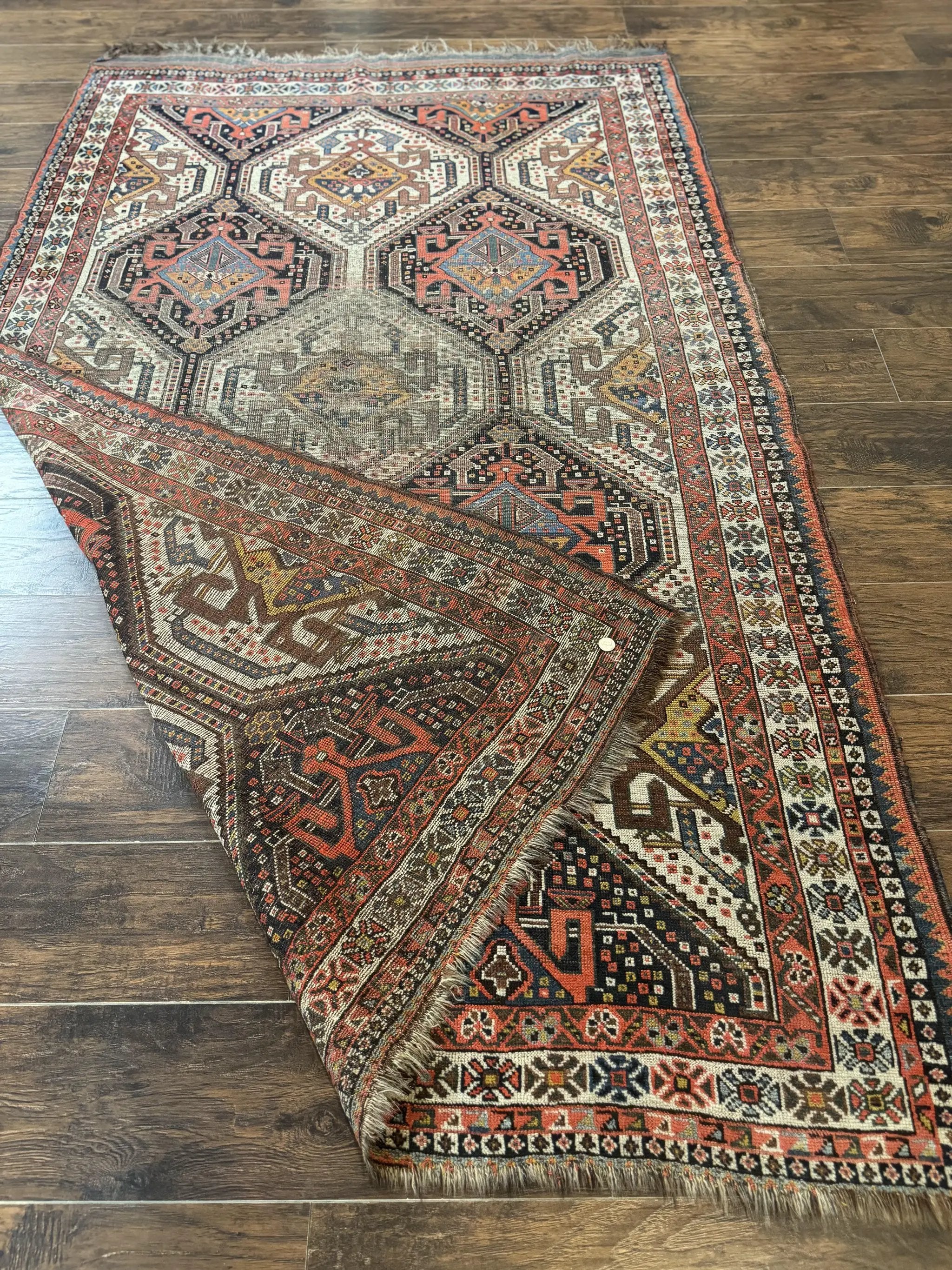 Antique Persian Qashqai Rug 5x8, Persian Tribal Rug, Khamseh Rug by Jewel Rugs