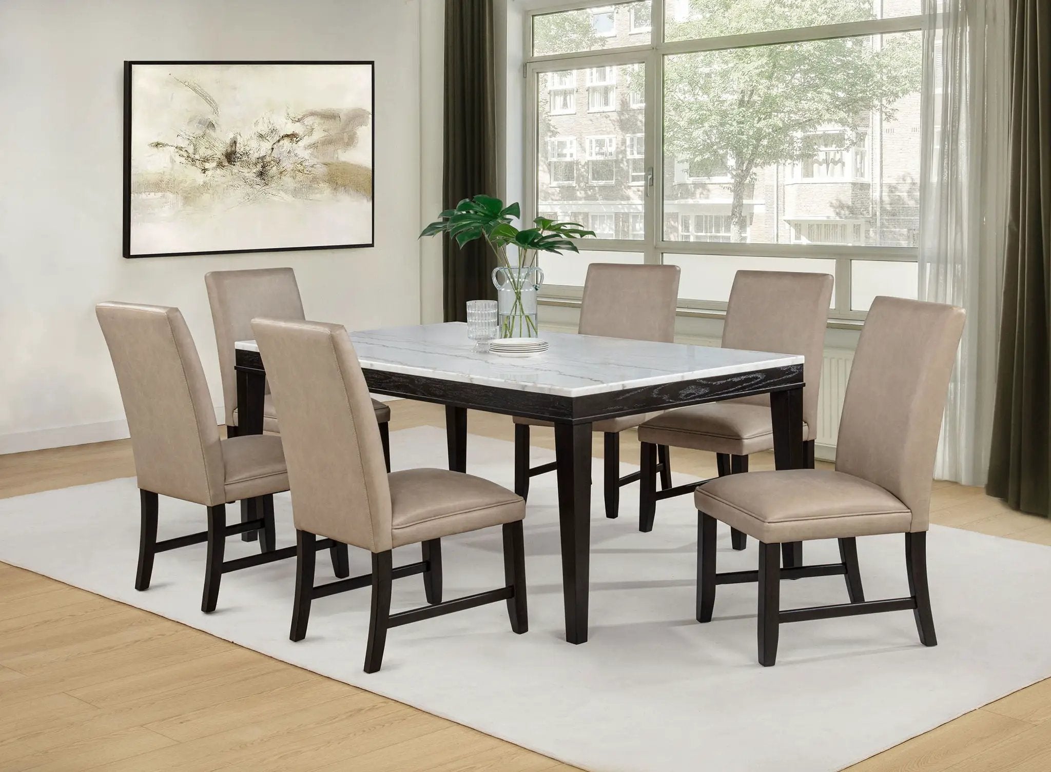 Averill 7-piece White Marble Top Dining Set Tan and Coffee Bean by Unique Piece Furniture