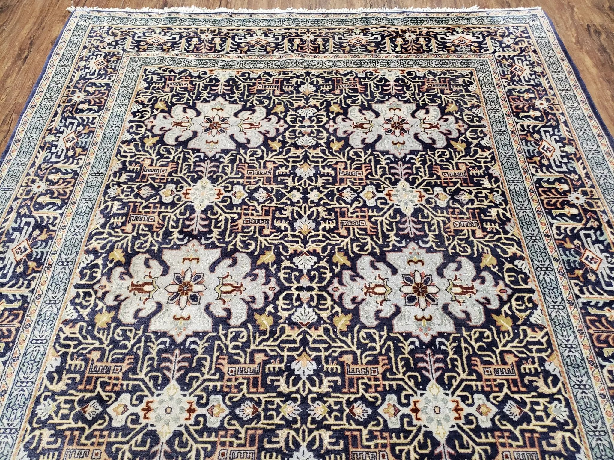 Persian Kashan Rug, Navy Blue, Hand-Knotted, Wool, 4' 8" x 7' 4", Pair A by Jewel Rugs
