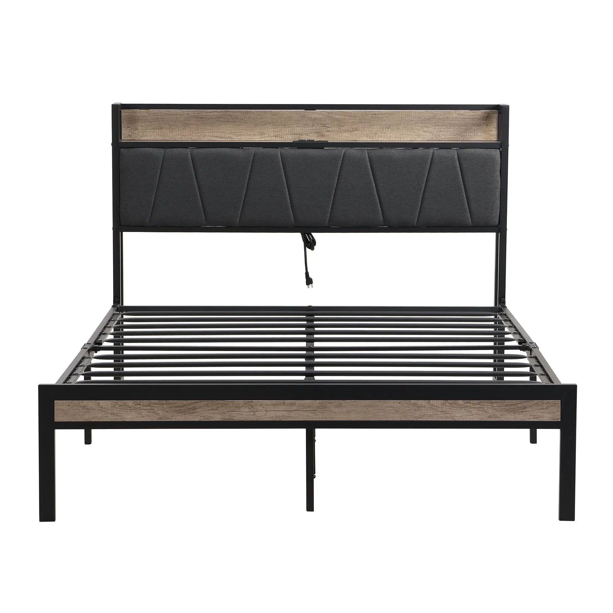 Modern Bed Frame With LED Lights, Upholstered Headboard, USB Charging by HouseOfZazla