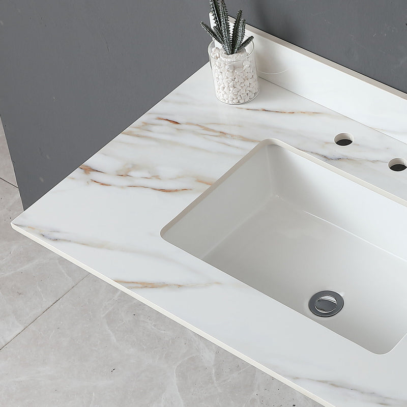 Vanity Top With Undermount Sink And Backsplash, Sintered Stone by HouseOfZazla