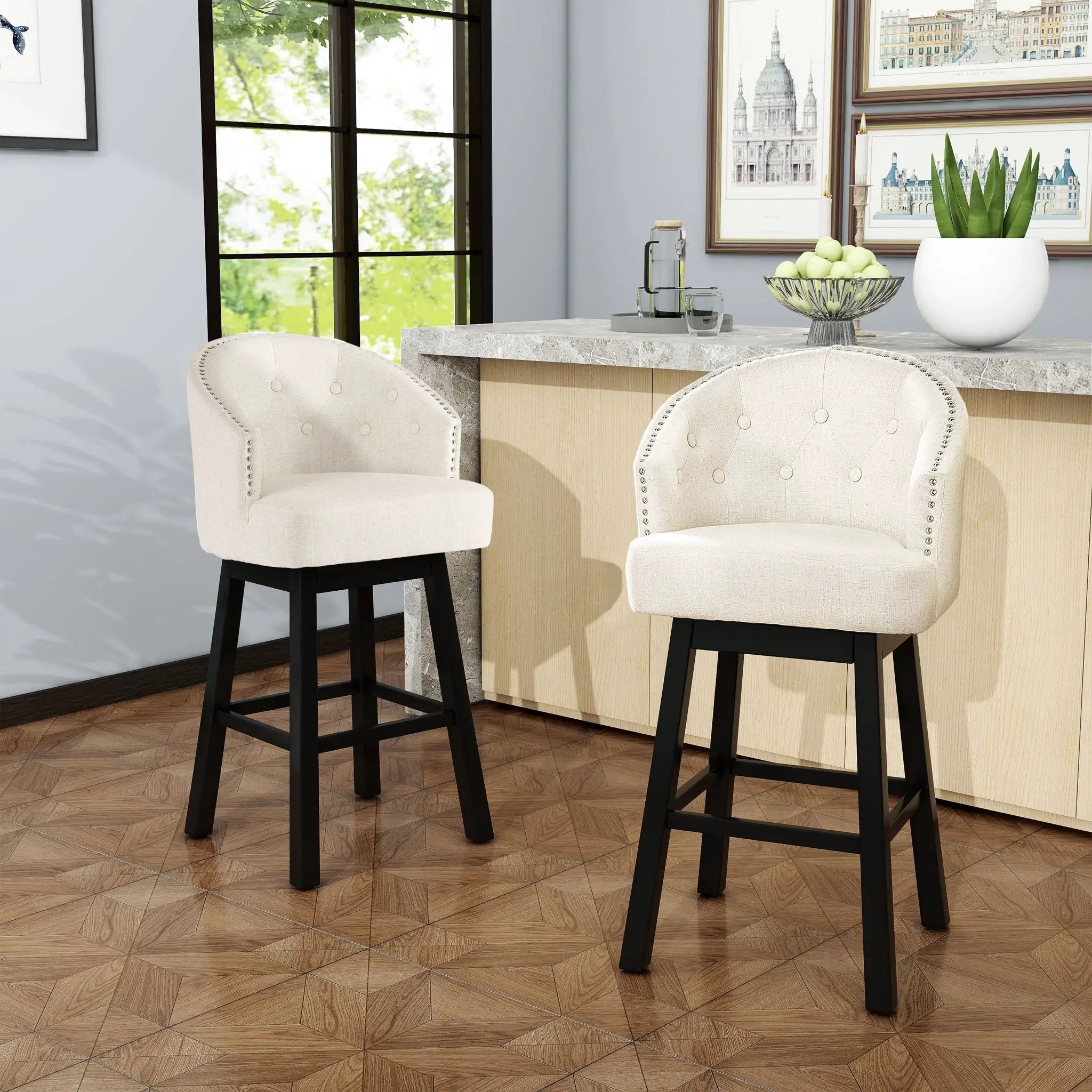 360 Degree Swivel Bar Stool With Stunning Nailhead Trim (Set of 2) by HouseOfZazla