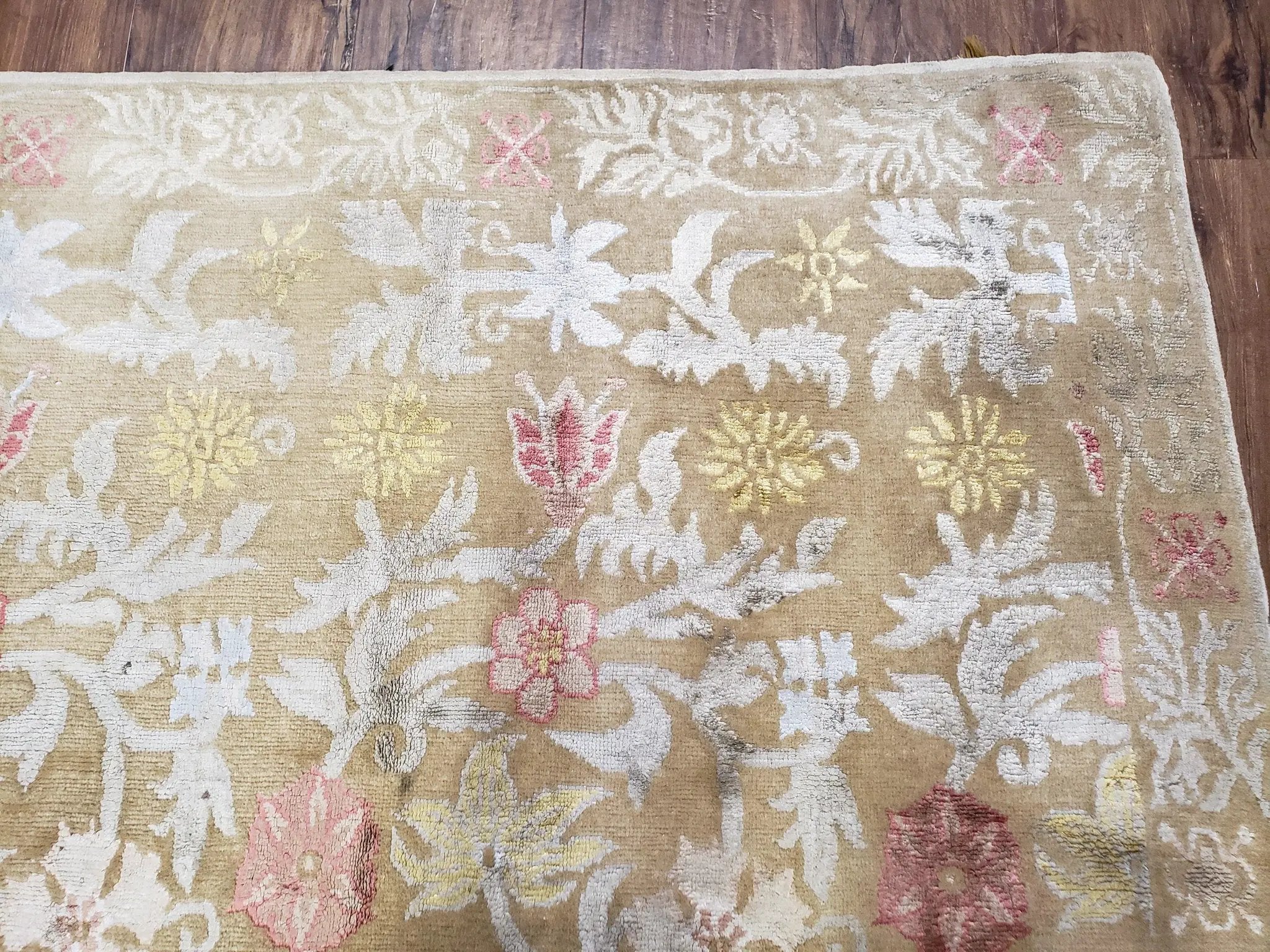 Modern Tibetan Rug 6x9, Wool and Silk Tibetan Rug, Handmade Tibetan Rug, Silk Flowers, Contemporary Rug, Soft Rug, Tibetan Area Rug, Tan by Jewel Rugs