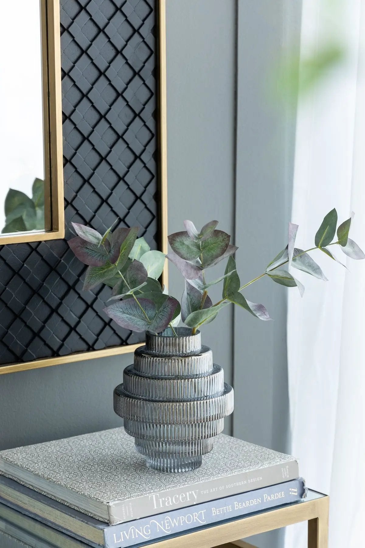 Multi-Tiered Geometric Vase with Smoked Blue Finish, Set of 2 by HouseOfZazla