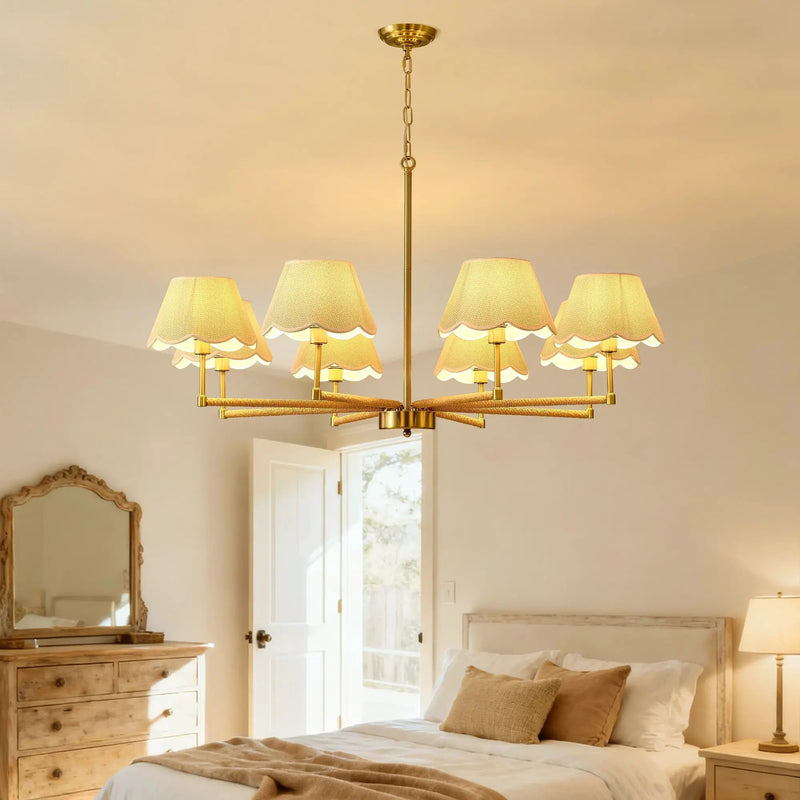 8-Light Rope and Fabric Shade Gold Chandelier by HouseOfZazla