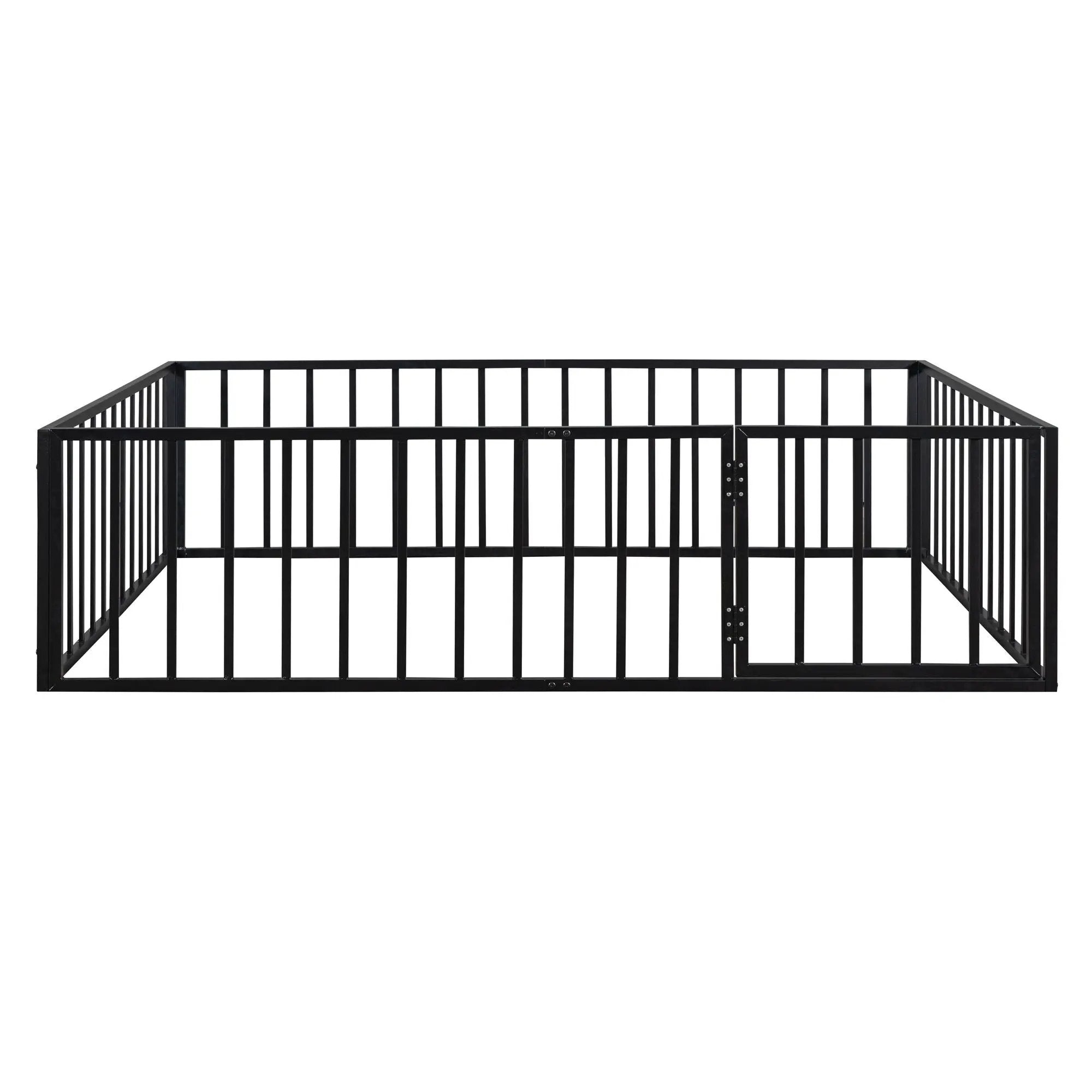 Metal Floor Bed Frame With Fence And Door by HouseOfZazla
