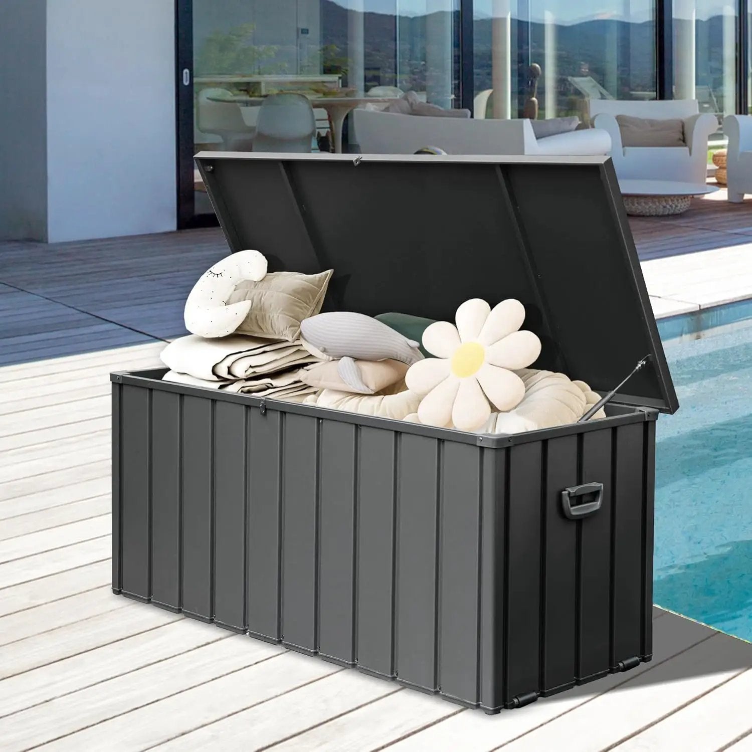 190 Gallon Metal Deck Box, Waterproof Steel Outdoor Storage Bench by HouseOfZazla