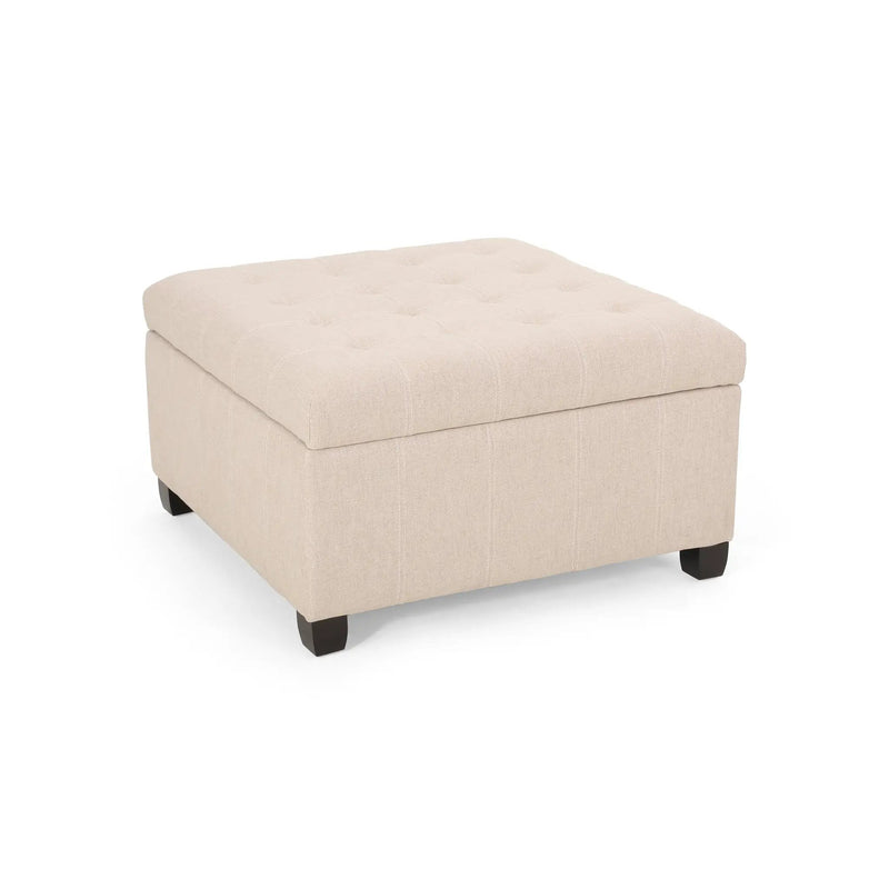 Upholstered Tufted Fabric Storage Ottoman, Wheat by HouseOfZazla