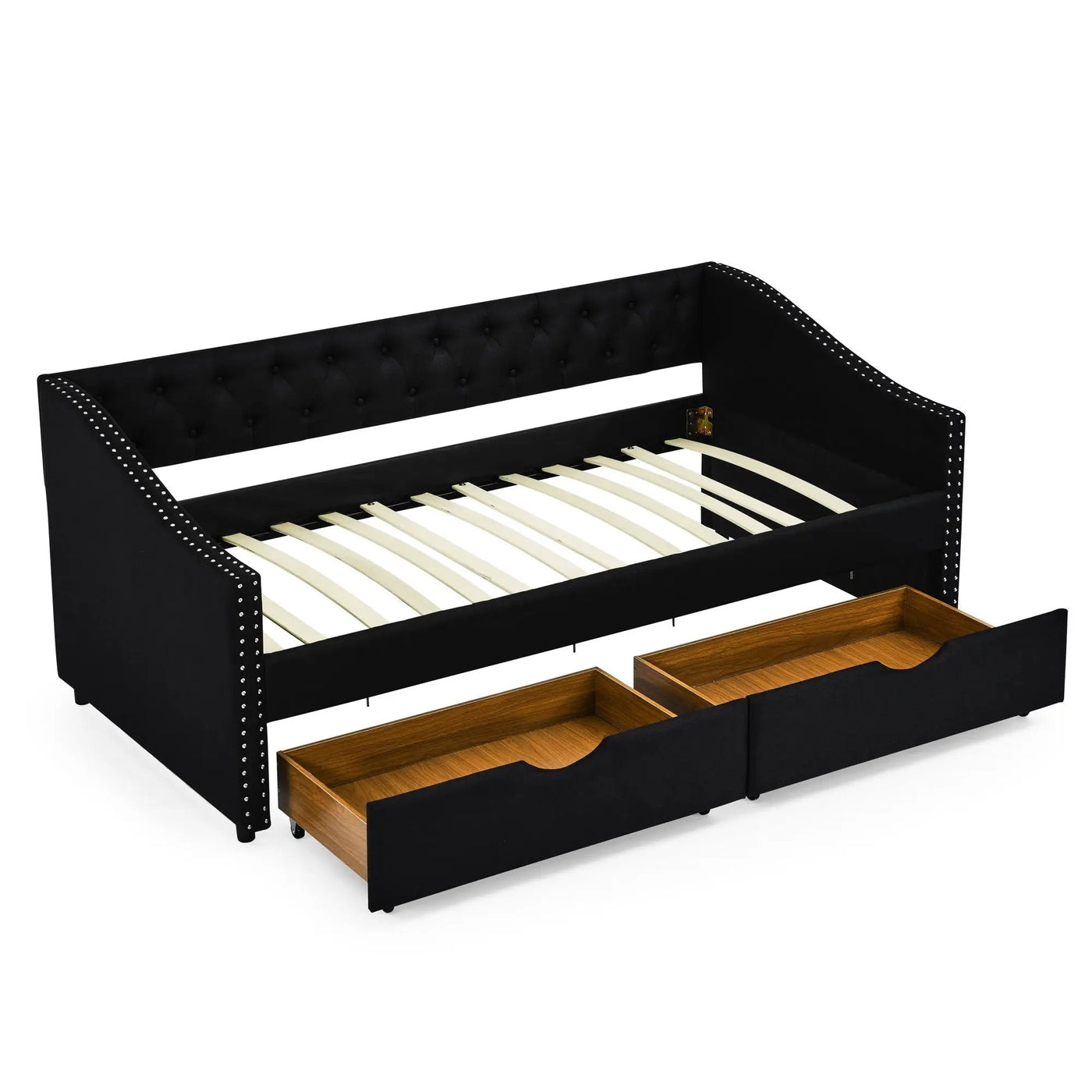 Upholstered Tufted Daybed With 2 Drawers, Waved Arms by HouseOfZazla