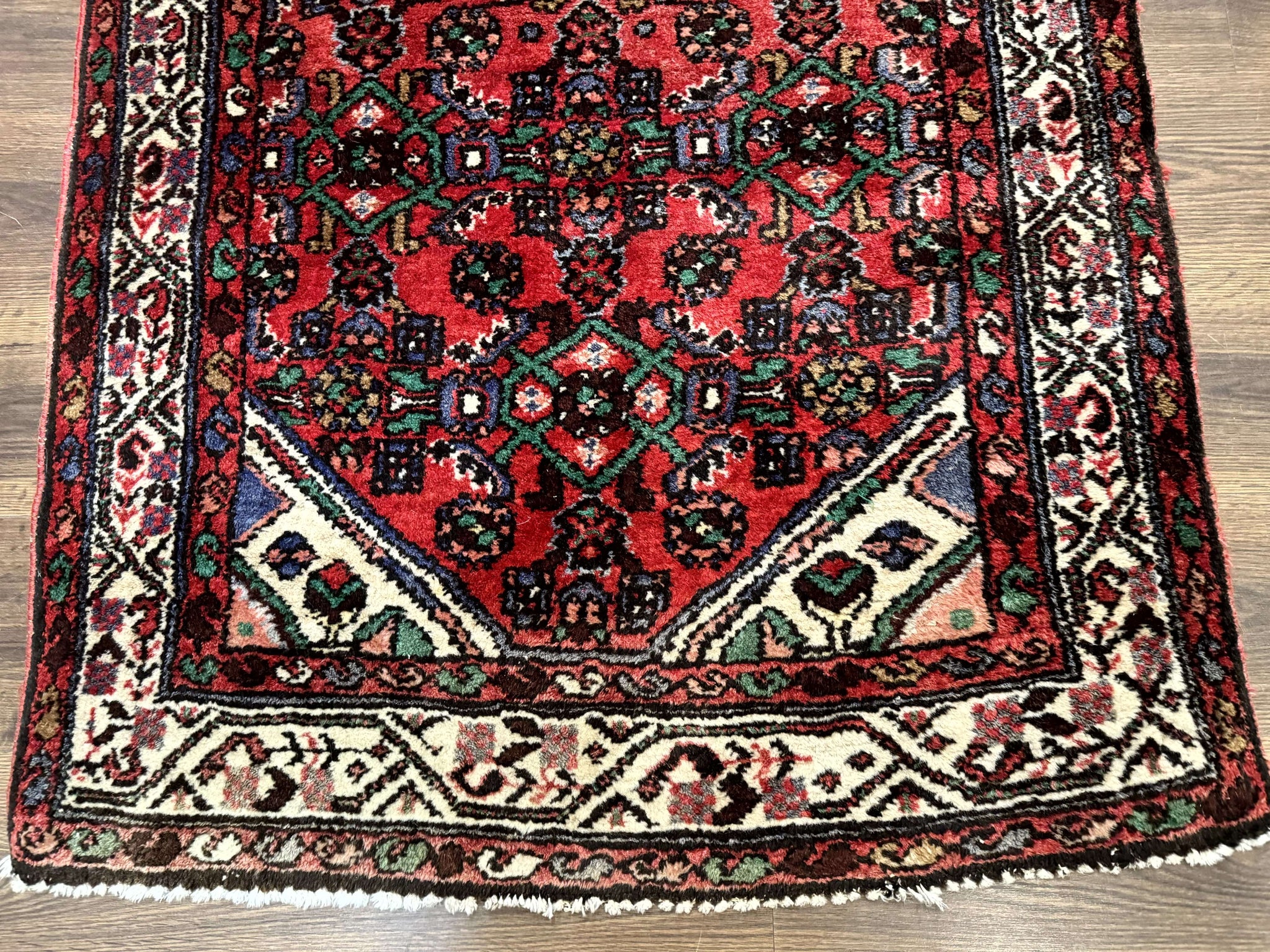 Persian Runner Rug 3x10, Wool Hand Knotted Hallway Rug 3 x 10 ft, Red and Ivory, Hamadan Angelas Runner by Jewel Rugs