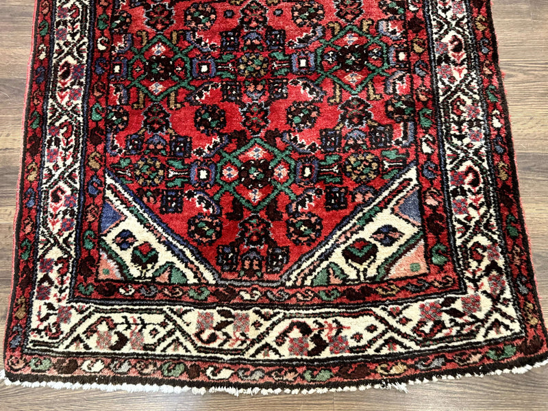 Persian Runner Rug 3x10, Wool Hand Knotted Hallway Rug 3 x 10 ft, Red and Ivory, Hamadan Angelas Runner by Jewel Rugs