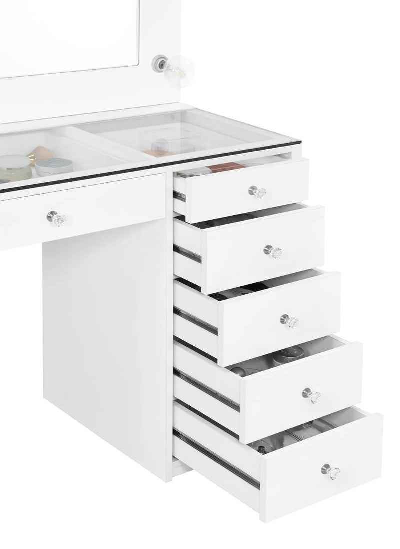 Acena 7-drawer Vanity Set with Lighting White High Gloss by Unique Piece Furniture