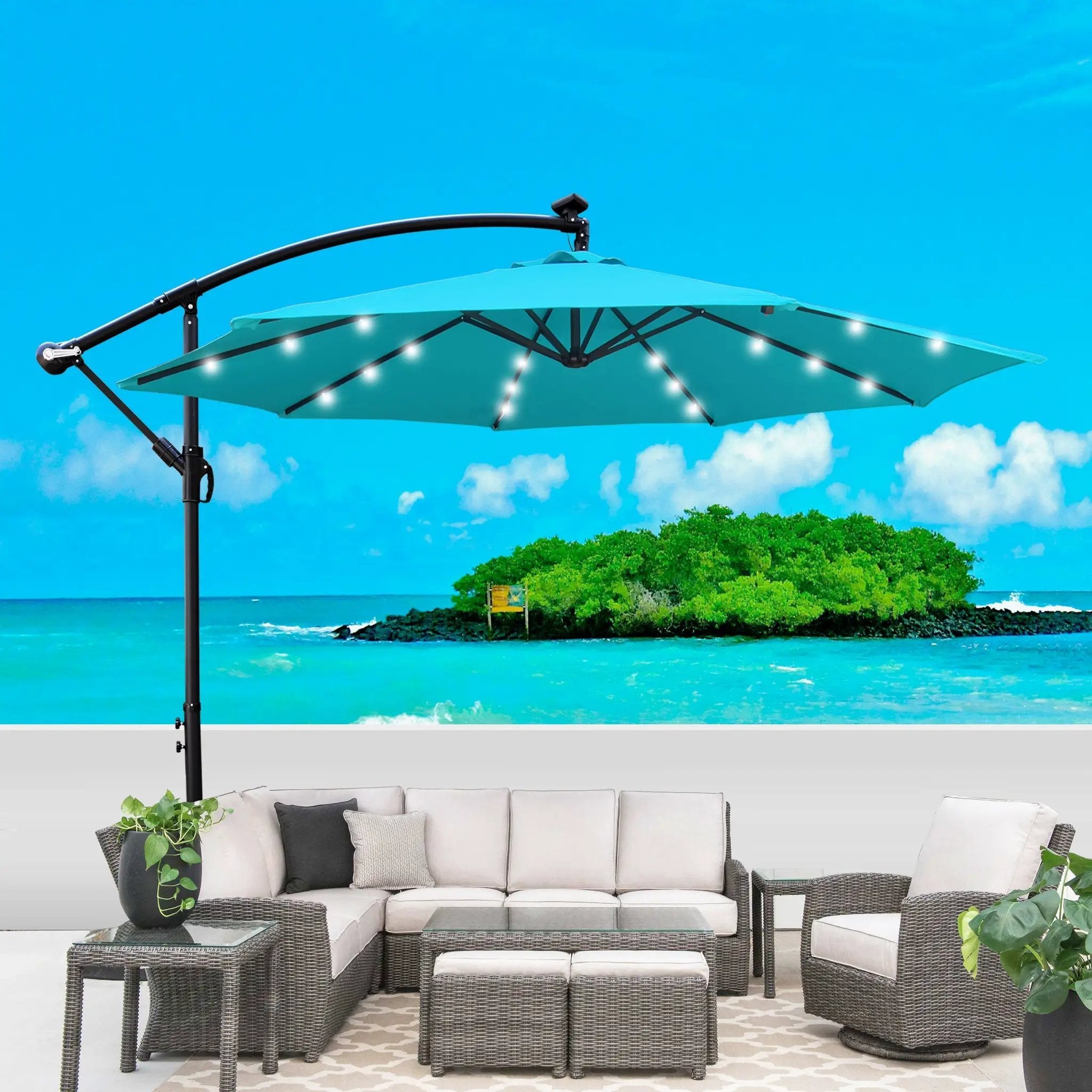 10 ft Outdoor Patio Umbrella Solar Powered LED Lighted Sun Shade by HouseOfZazla