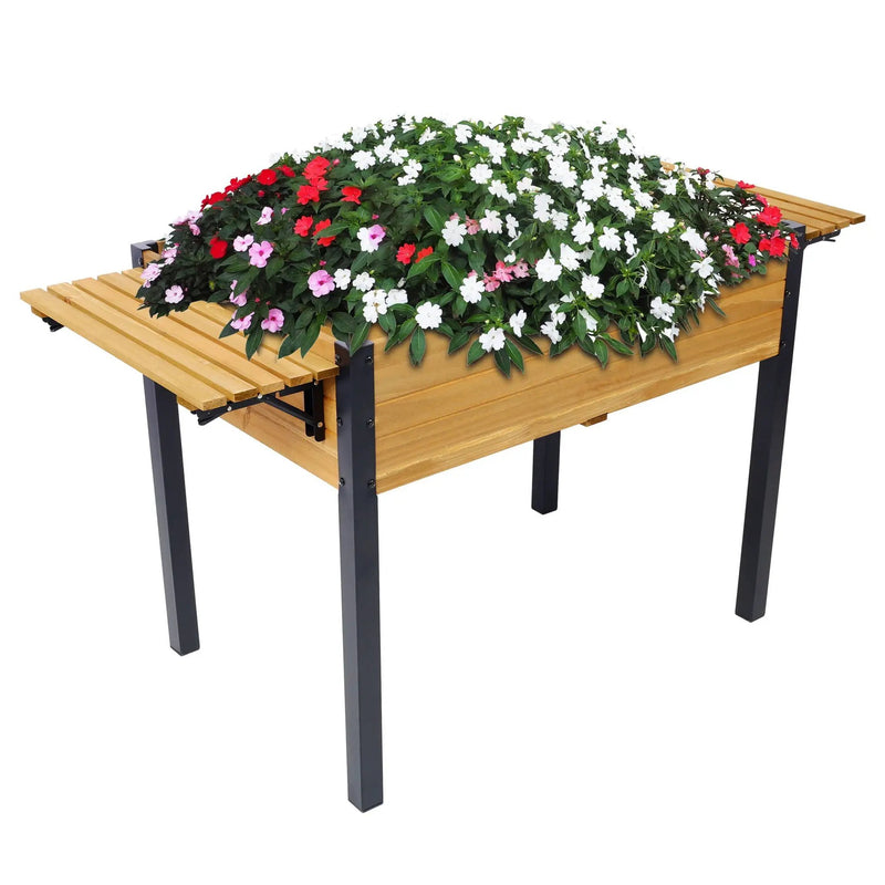 Raised Garden Bed With Metal Legs and Folding Storage Shelf by HouseOfZazla