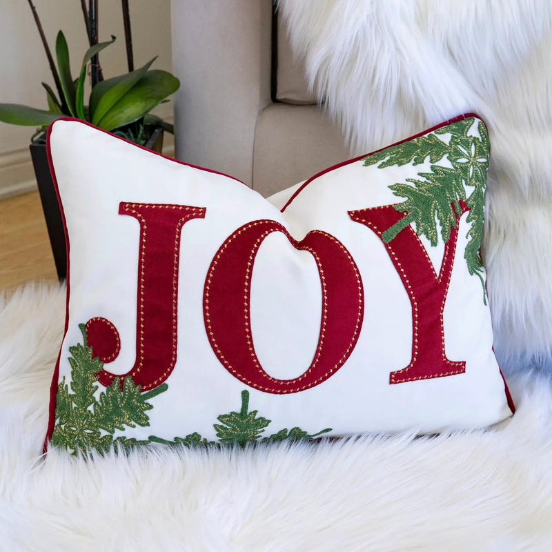 Joy Embroidered Christmas Throw Pillow by HouseOfZazla