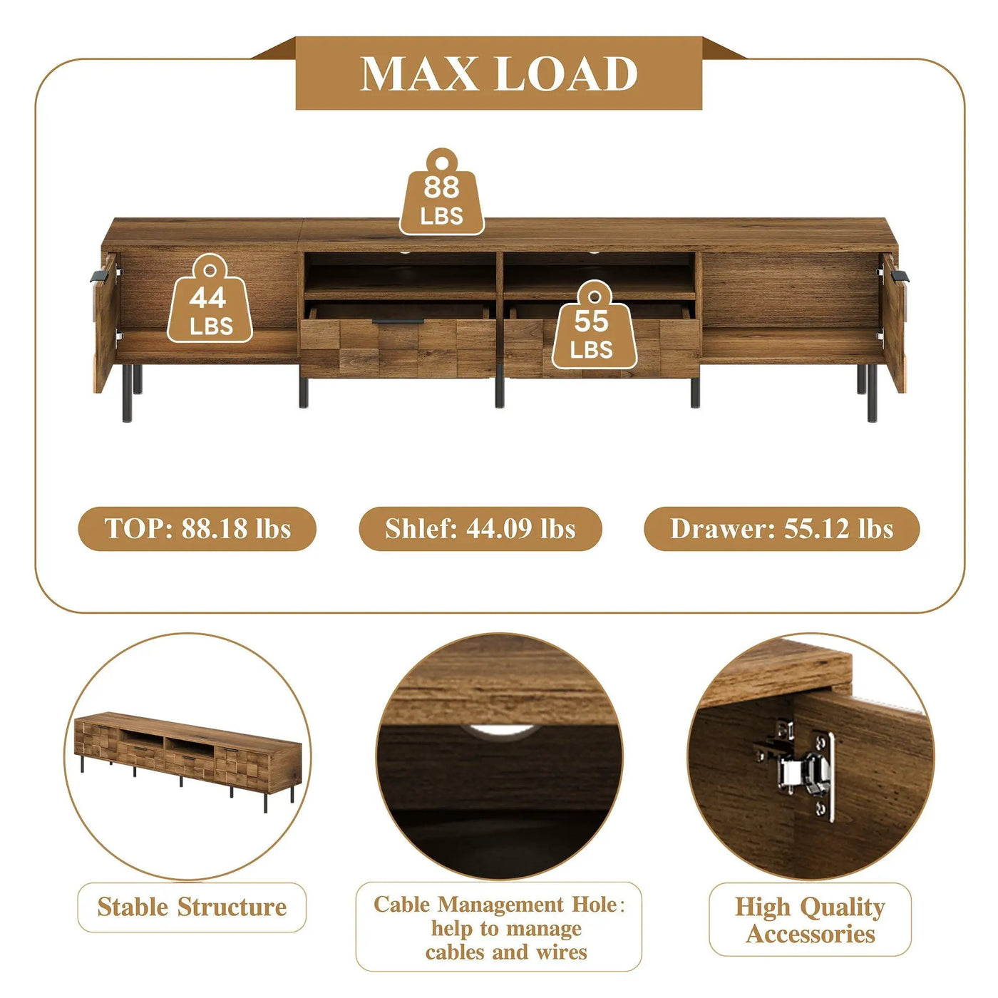 TV Stand With 2 Drawers, Media Console Table, Storage Cabinet With Cable Management by Unique Piece Furniture