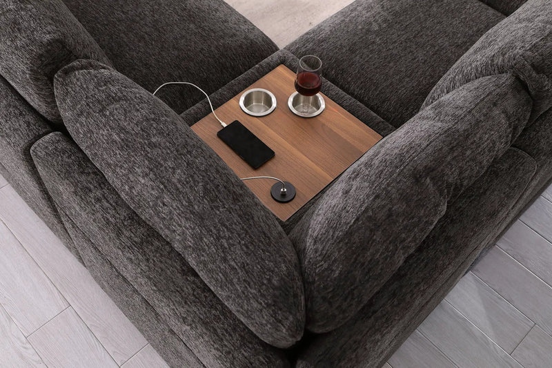 Celine - Corner Sectional Sofa With Right Facing Chaise, Cupholders, And Charging Ports - Gray by HouseOfZazla
