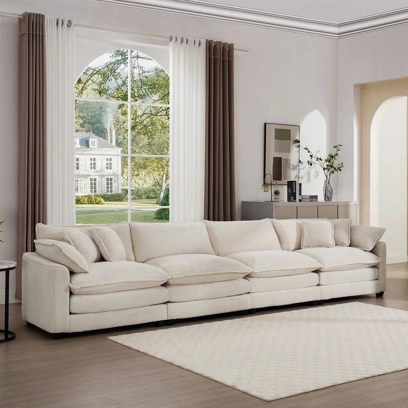 Modern Upholstered 4 Seater Fabric Sofa With Arm And Throw Pillows by Unique Piece Furniture