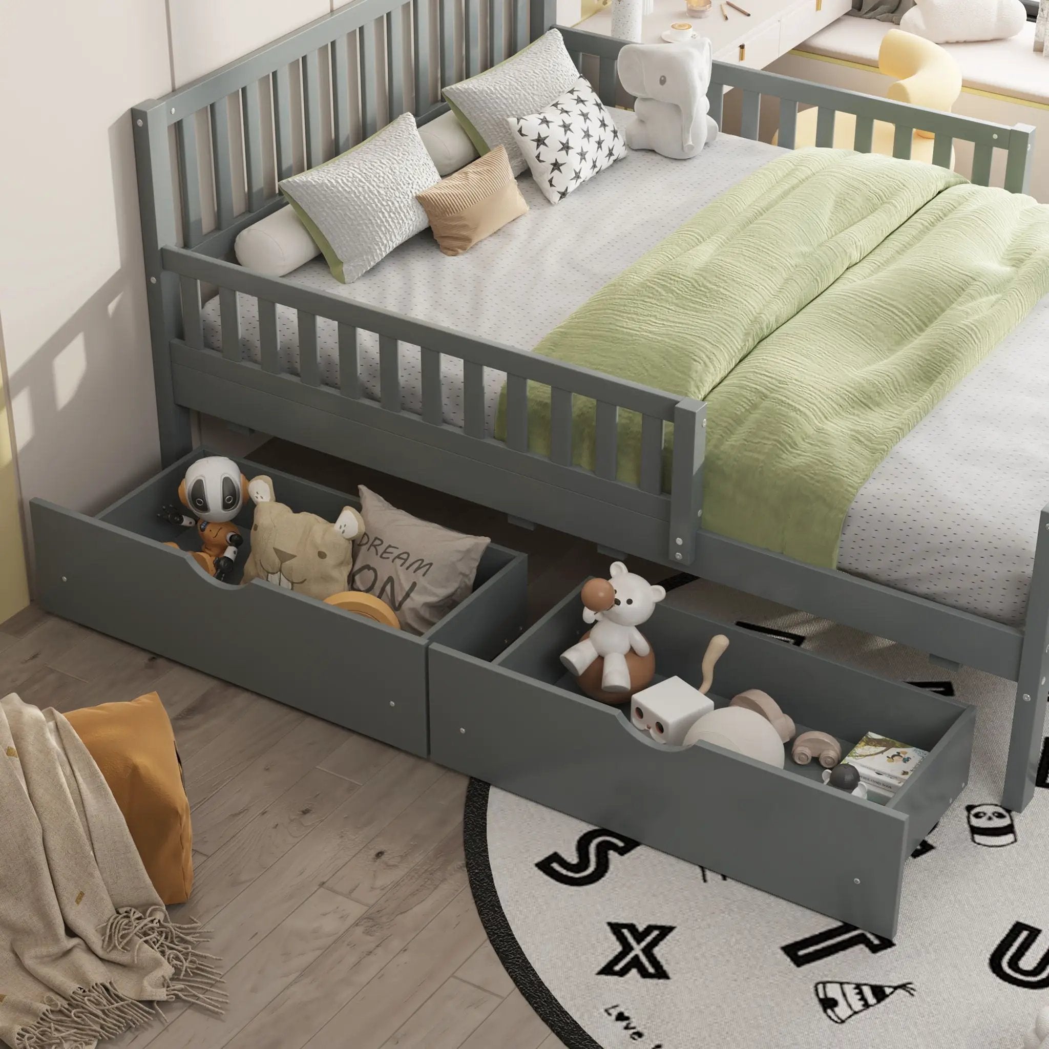 Platform Bed With Guardrails On Both Sides And 2 Storage Drawers by Unique Piece Furniture