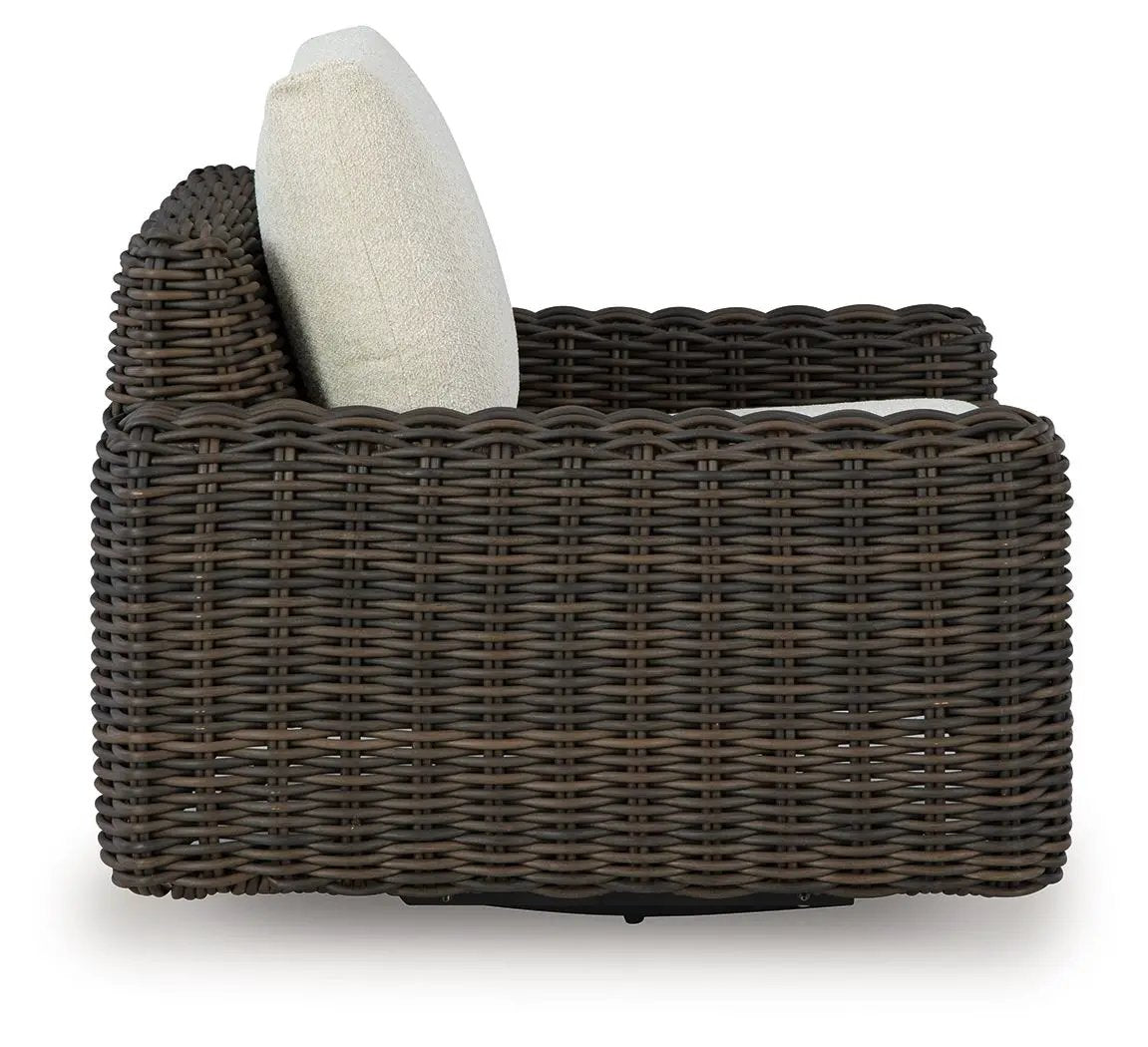 Kimora - 7 Pc. - 4-Piece Outdoor Sectional, Swivel Glider Lounge, Cocktail Table, End Table - Beige / Dark Brown by Unique Piece Furniture