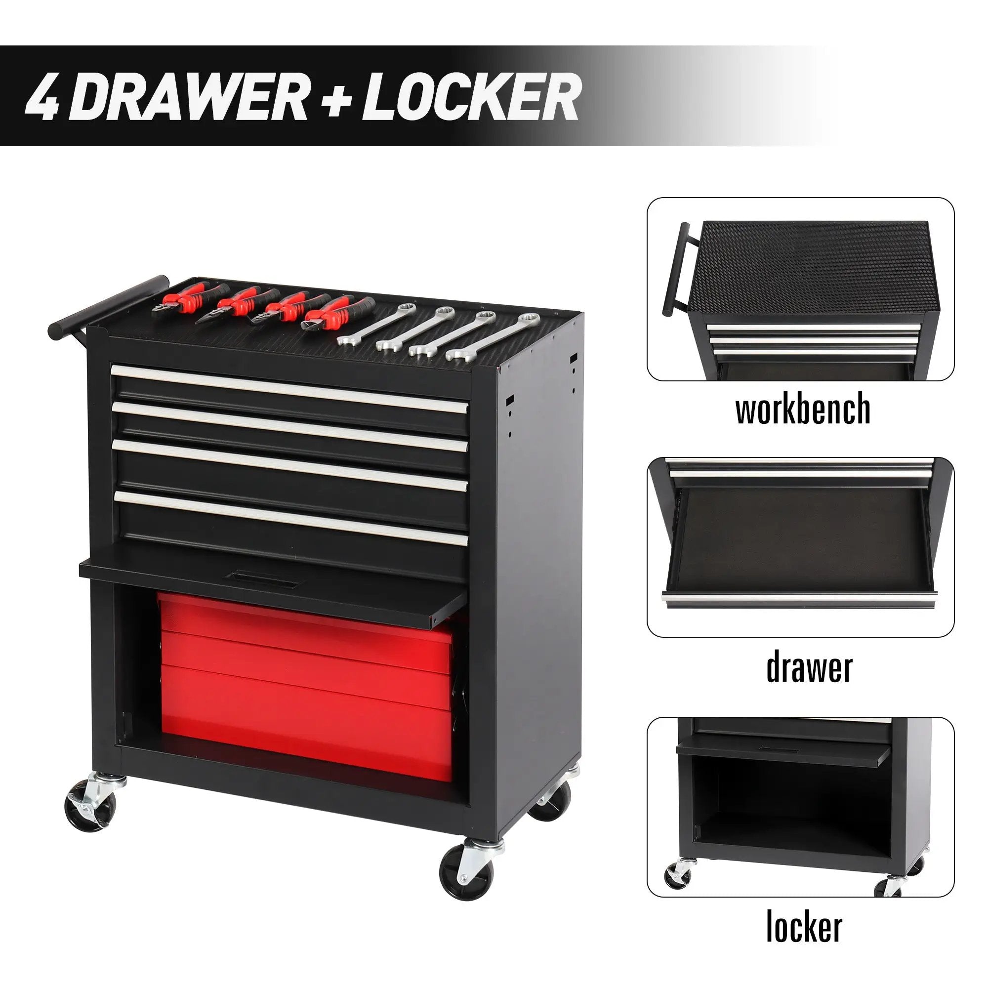4-Drawer Rolling Tool Chest Cabinet with Wheels by HouseOfZazla