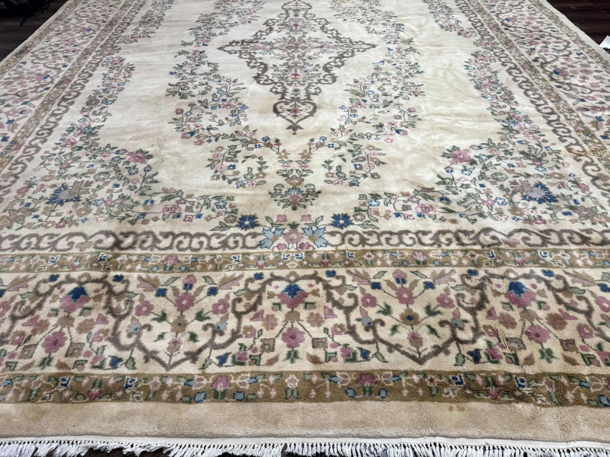 Indo Persian Rug 12x15, Palace Sized Carpet, Oversized Wool Handmade Rug, Kerman Rug, Semi Open Field, Pande Cameron Rug, Beige by Jewel Rugs