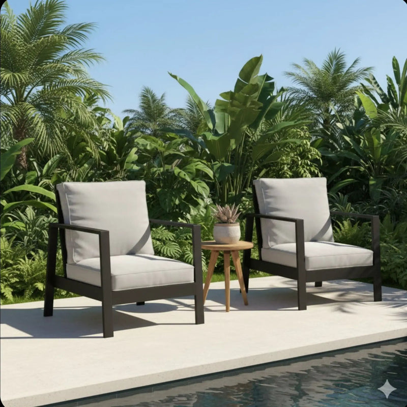 All-Weather Ergonomic Patio Armchairs With Thick Cushions (Set of 2) by HouseOfZazla