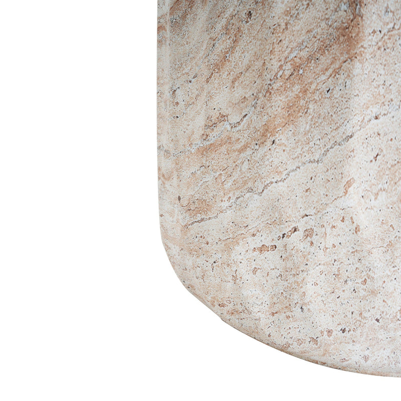Outdoor / Indoor Lightweight Concrete Side Table, Cylinder Travertine Finish Accent Table - Beige by HouseOfZazla