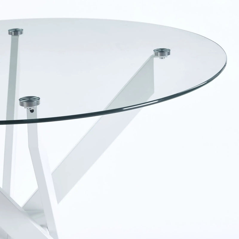 Dining Table With Cross Metal Leg And Tempered Glass, Modern Space Saving Kitchen Table For Living Room by HouseOfZazla